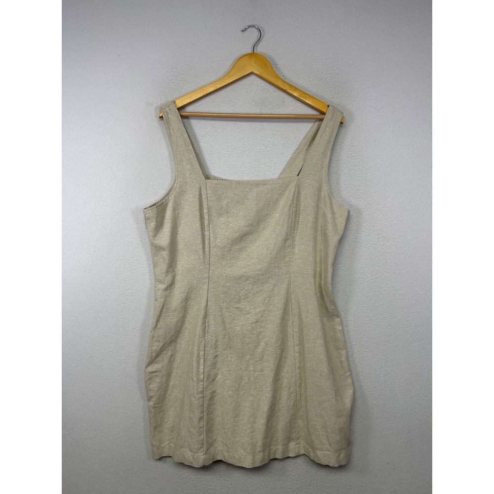 Coastal Minimalist Old Navy‎ Womens XL Petite Oatmeal Linen Blend Smocked Dress